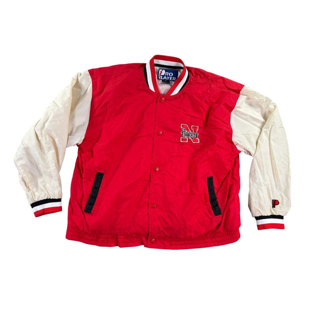 Vintage Pro Layer Nebraska Huskers Jacket Mens Large Red Cream Varsity Bomber‎